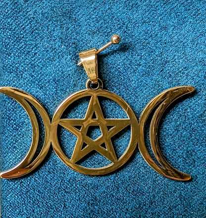 Collier Triple Lune & Pentacle – Talisman magique de protection
