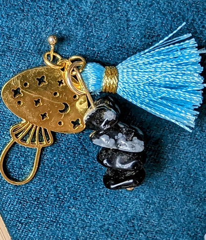 Collier Champignons en Obsidienne Flocon de Neige – Talisman de protection et ancrage