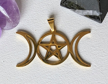 Collier Triple Lune & Pentacle – Talisman magique de protection
