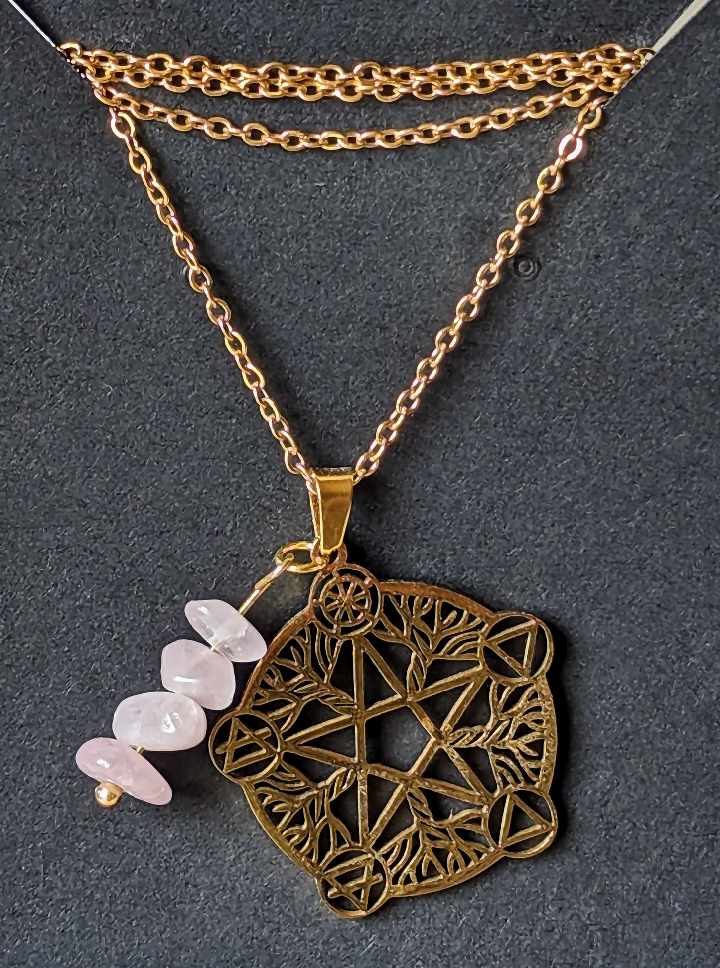 Collier pentacle et 5 éléments en morganite