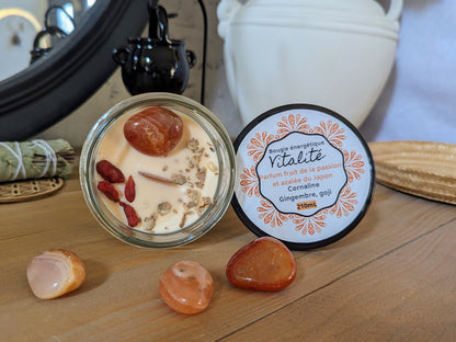 Bougie Vertu Vitalité – Artisanale avec pierre naturelle