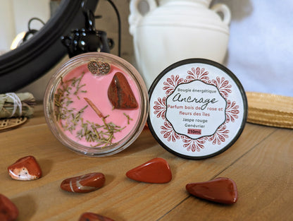 Bougie Vertu Ancrage – Artisanale avec pierre naturelle