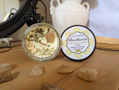 Bougie Vertu Abondance – Artisanale avec pierre naturelle