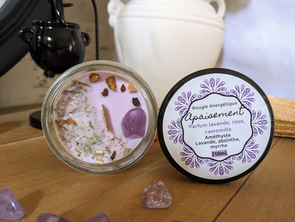 Bougie Vertu Apaisement – Artisanale avec pierre naturelle