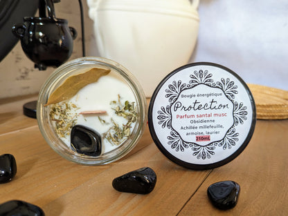 Bougie Vertu Protection – Artisanale avec pierre naturelle