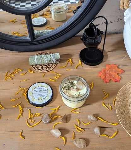 Bougie Vertu Abondance – Artisanale avec pierre naturelle