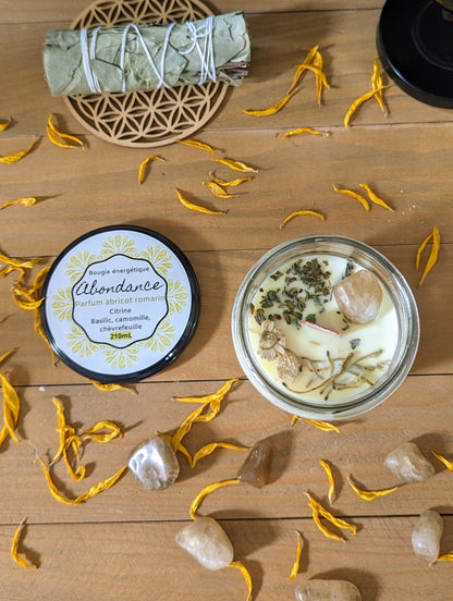 Bougie Vertu Abondance – Artisanale avec pierre naturelle