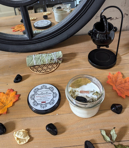 Bougie Vertu Protection – Artisanale avec pierre naturelle