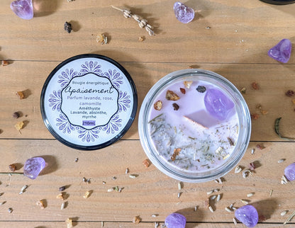Bougie Vertu Apaisement – Artisanale avec pierre naturelle