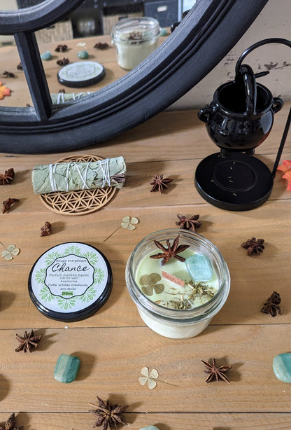 Bougie Vertu Chance – Artisanale avec pierre naturelle