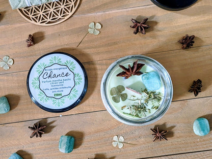 Bougie Vertu Chance – Artisanale avec pierre naturelle