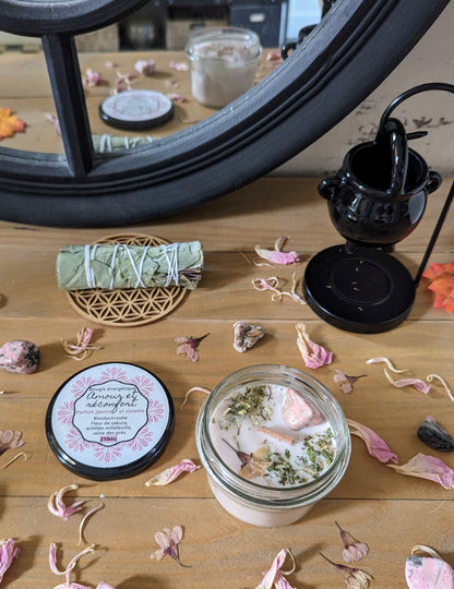 Bougie Vertu Amour & Réconfort – Artisanale avec pierre naturelle