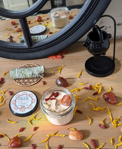 Bougie Vertu Vitalité – Artisanale avec pierre naturelle