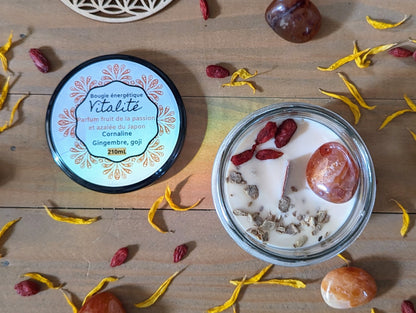 Bougie Vertu Vitalité – Artisanale avec pierre naturelle