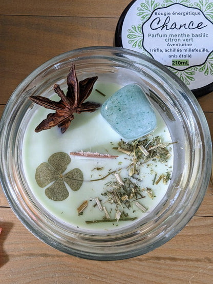 Bougie Vertu Chance – Artisanale avec pierre naturelle