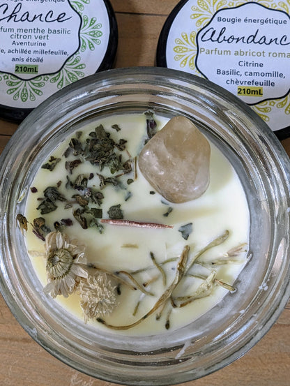 Bougie Vertu Abondance – Artisanale avec pierre naturelle