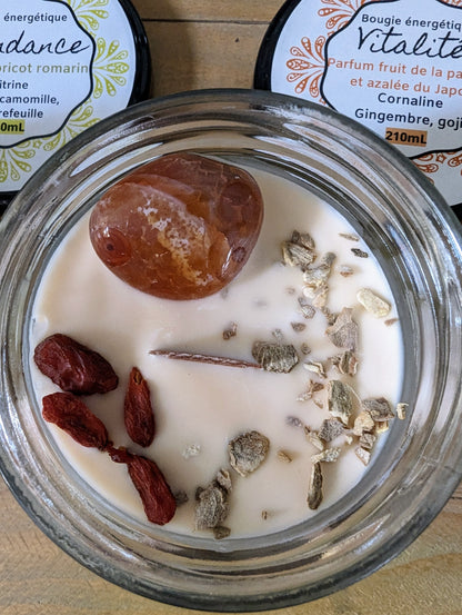 Bougie Vertu Vitalité – Artisanale avec pierre naturelle