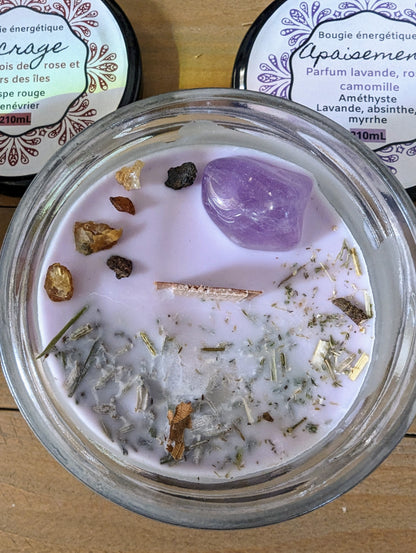 Bougie Vertu Apaisement – Artisanale avec pierre naturelle