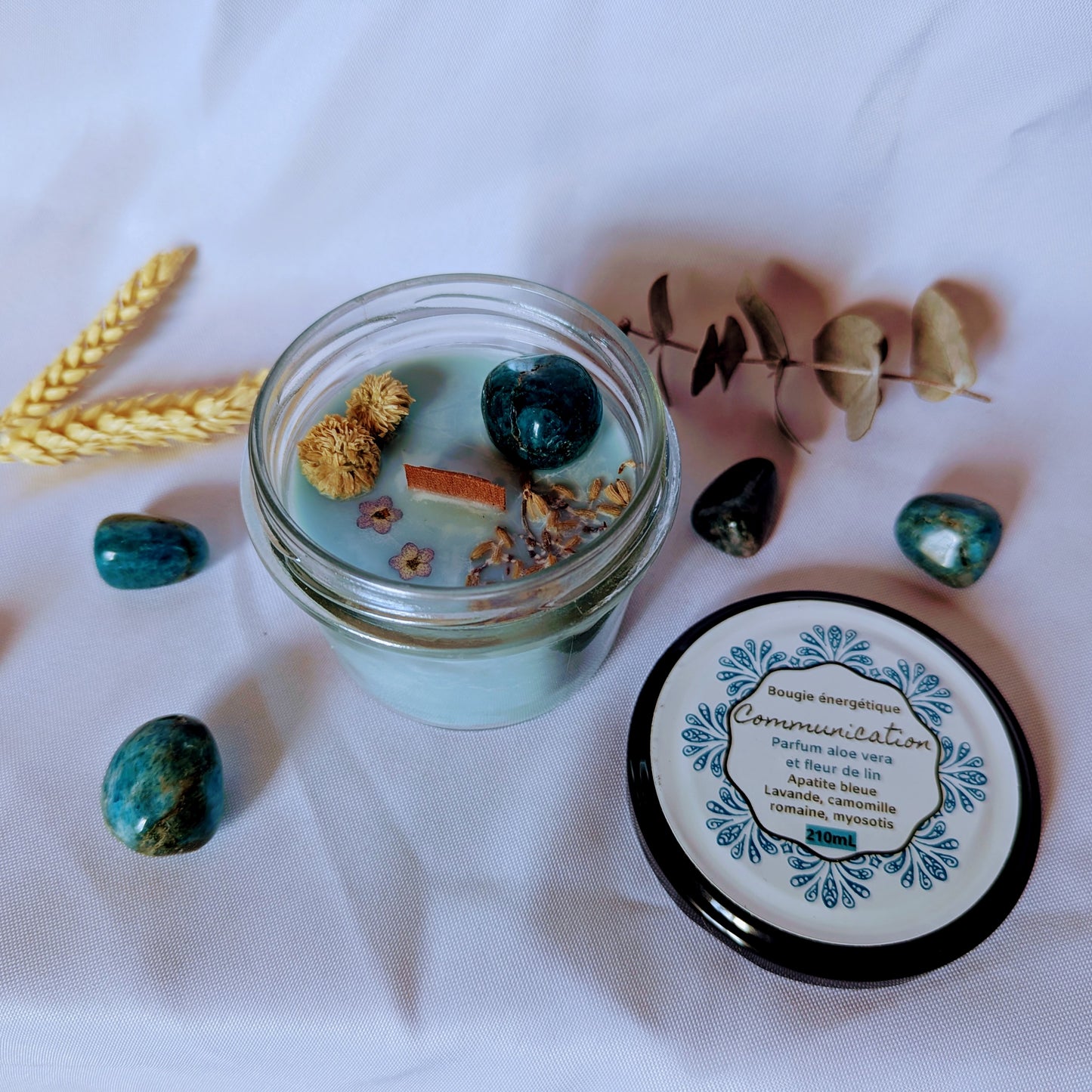 Bougie Vertu Communication – Artisanale avec pierre naturelle