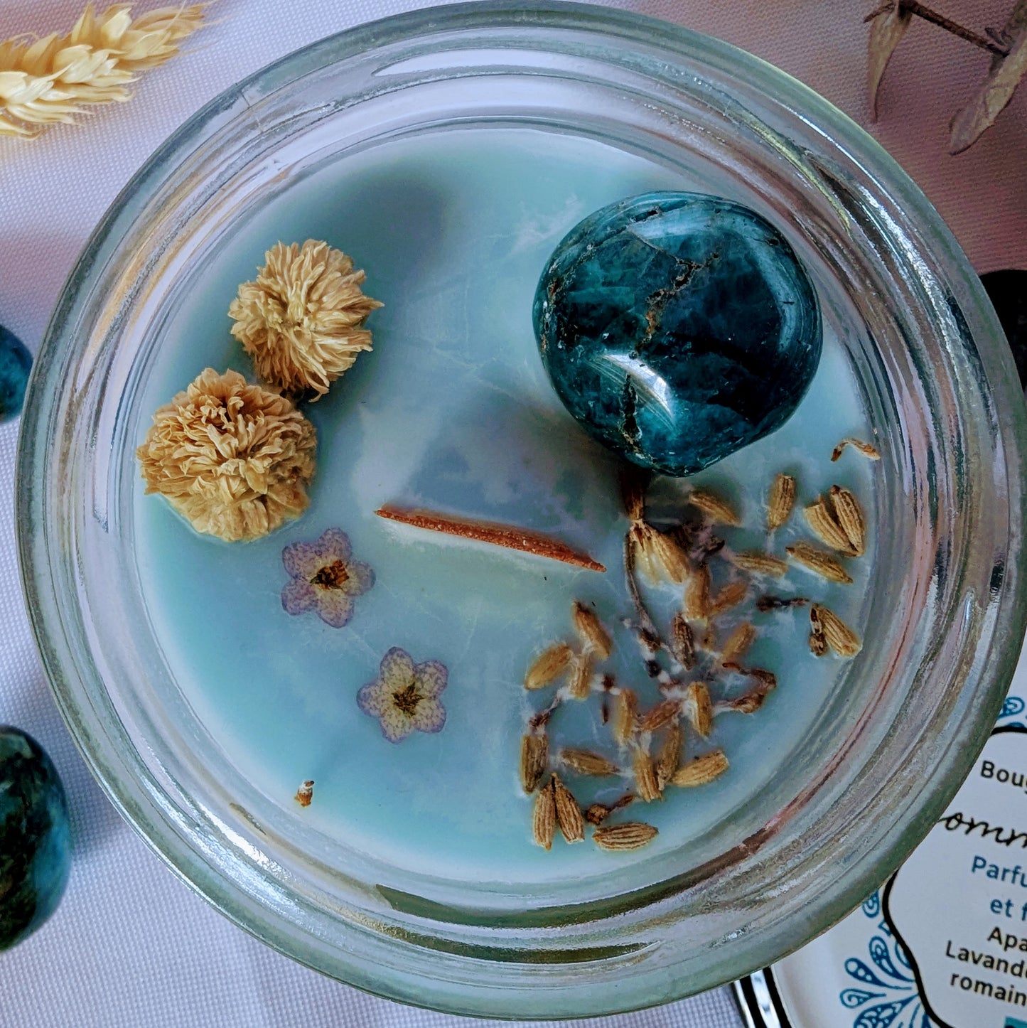 Bougie Vertu Communication – Artisanale avec pierre naturelle