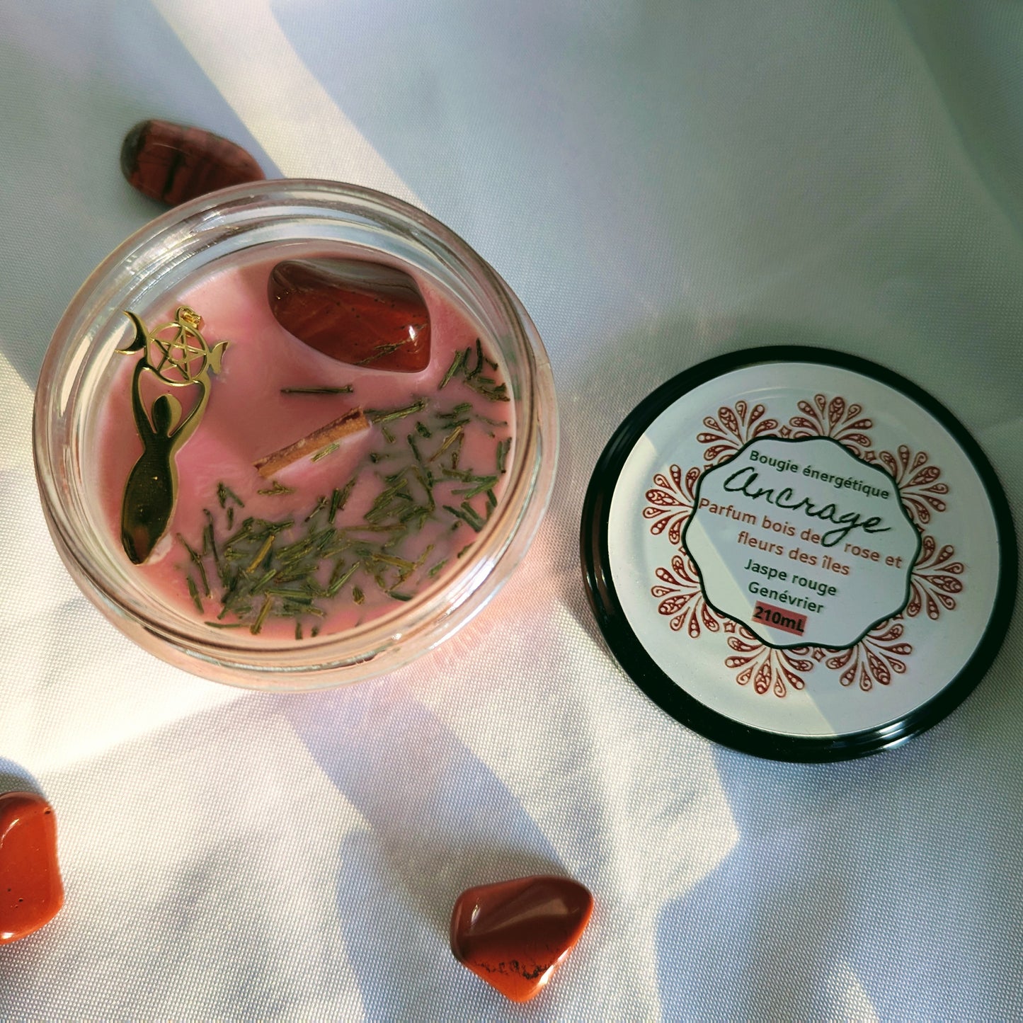 Bougie Vertu Ancrage – Artisanale avec pierre naturelle