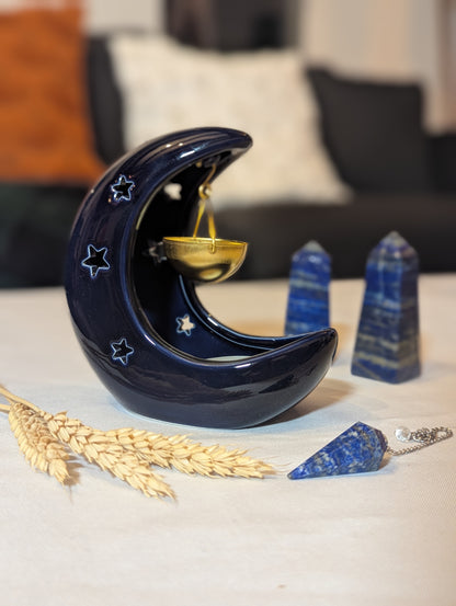 Brûle-parfum lune bleu nuit