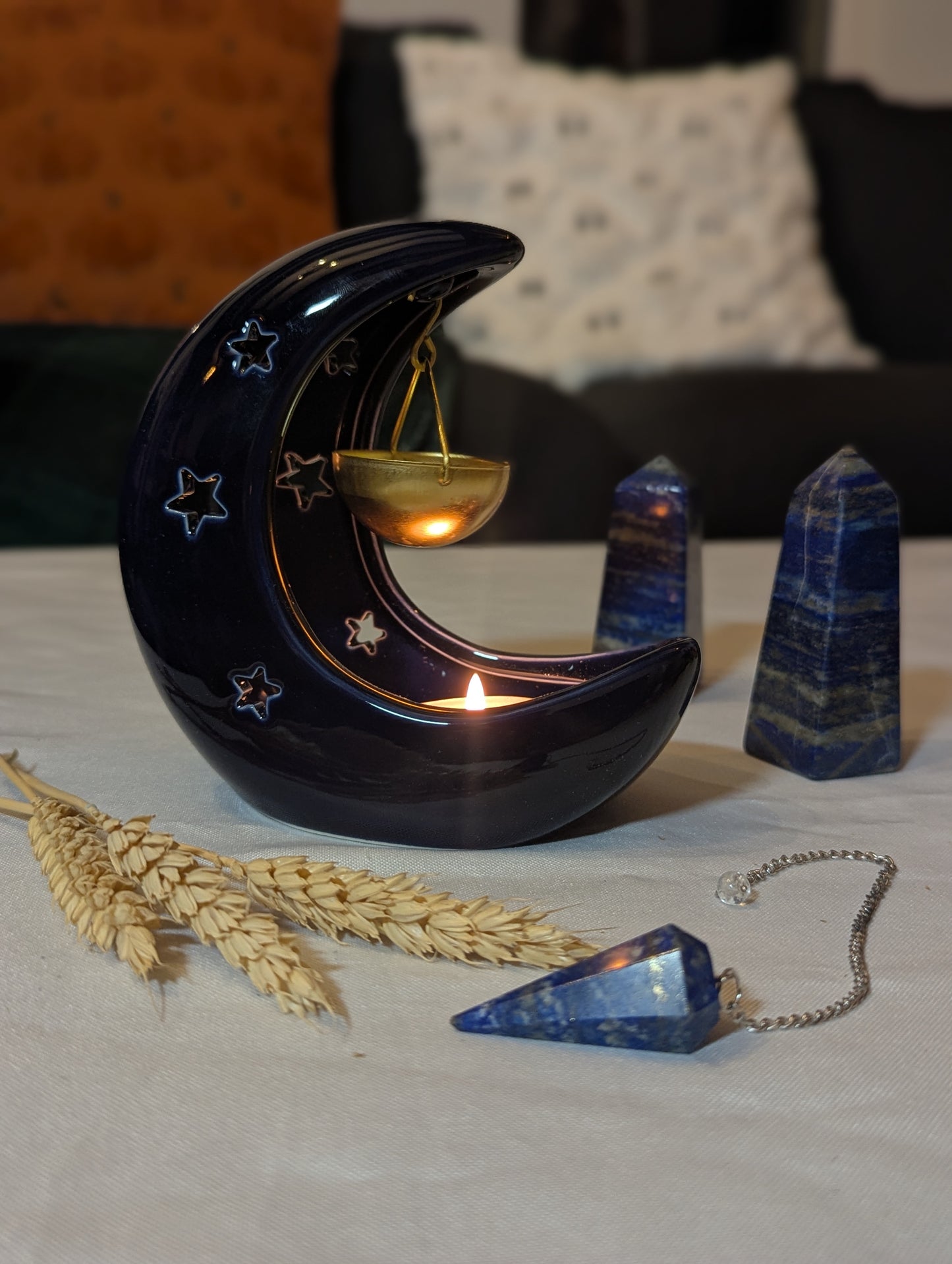 Brûle-parfum lune bleu nuit